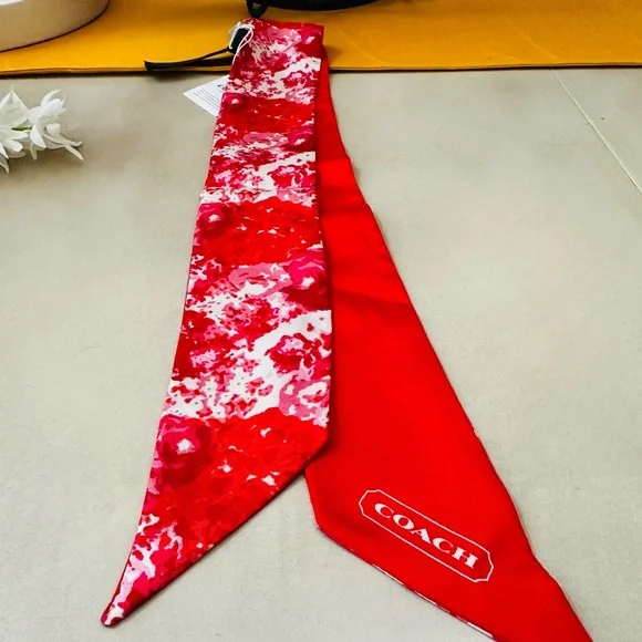 Coach Red and Pink Floral Scarf - Picture 2 of 6